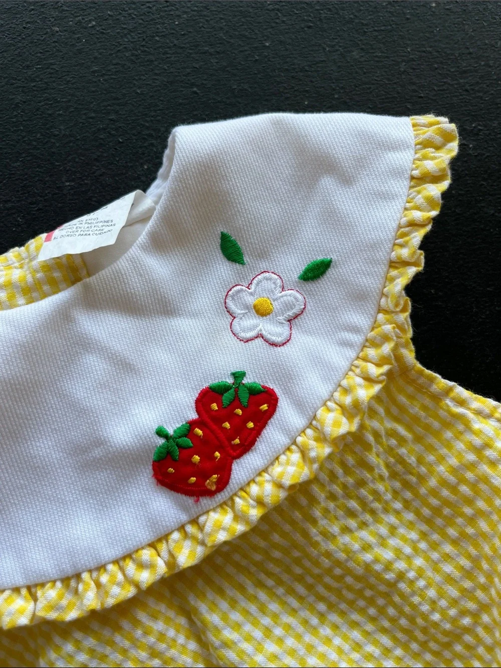 Yellow Strawberry Appliqué toddler Dress with White Collar